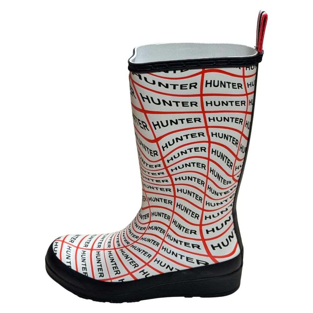 Hunter WFT2065RMA Play Boot Tall Sonic Logo Print Rain Boots White/Red US 6
